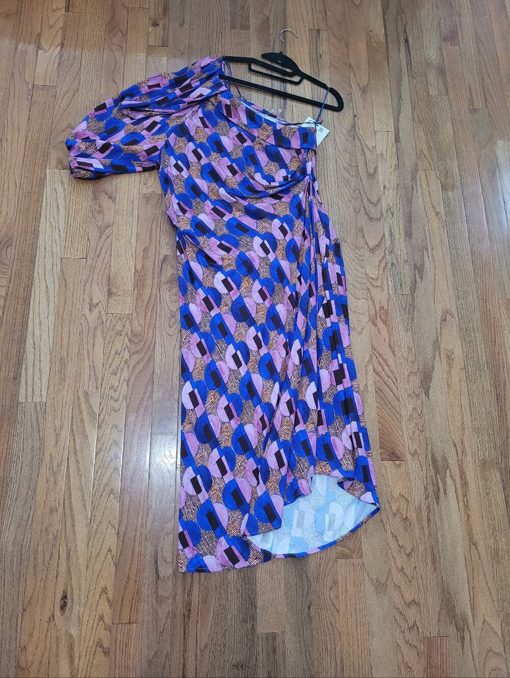 Zara One-Shoulder Geometric Print Dress in Purple & Pink